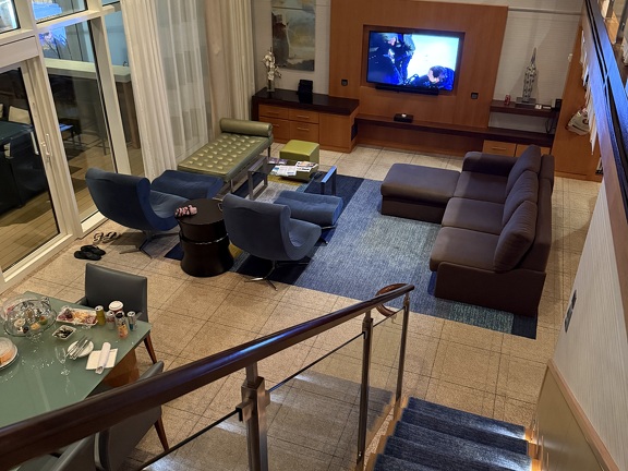 View from upstairs landing at night